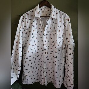 VSTR Modern Nomad Wardrobe White Patterned Men's Shirt Campfire XL Bacon Eggs